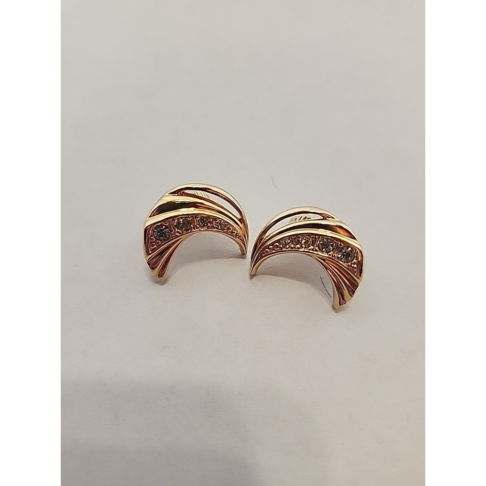 Vintageโ Moon Shaped Clasp On Earrings With Stone Accent